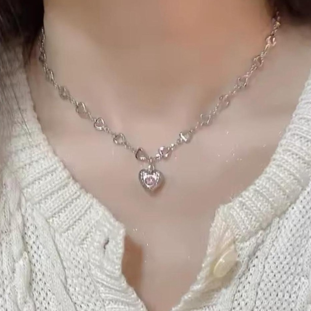 Silver Heart Pendant Choker Necklace